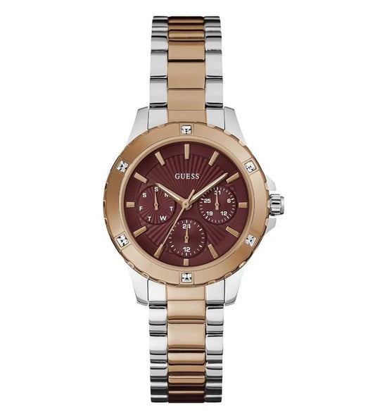 Guess Mist GW0723L2 Chronograph Quartz Burgundy Dial Two-Tone Stainless Steel Chain Lady's Watch