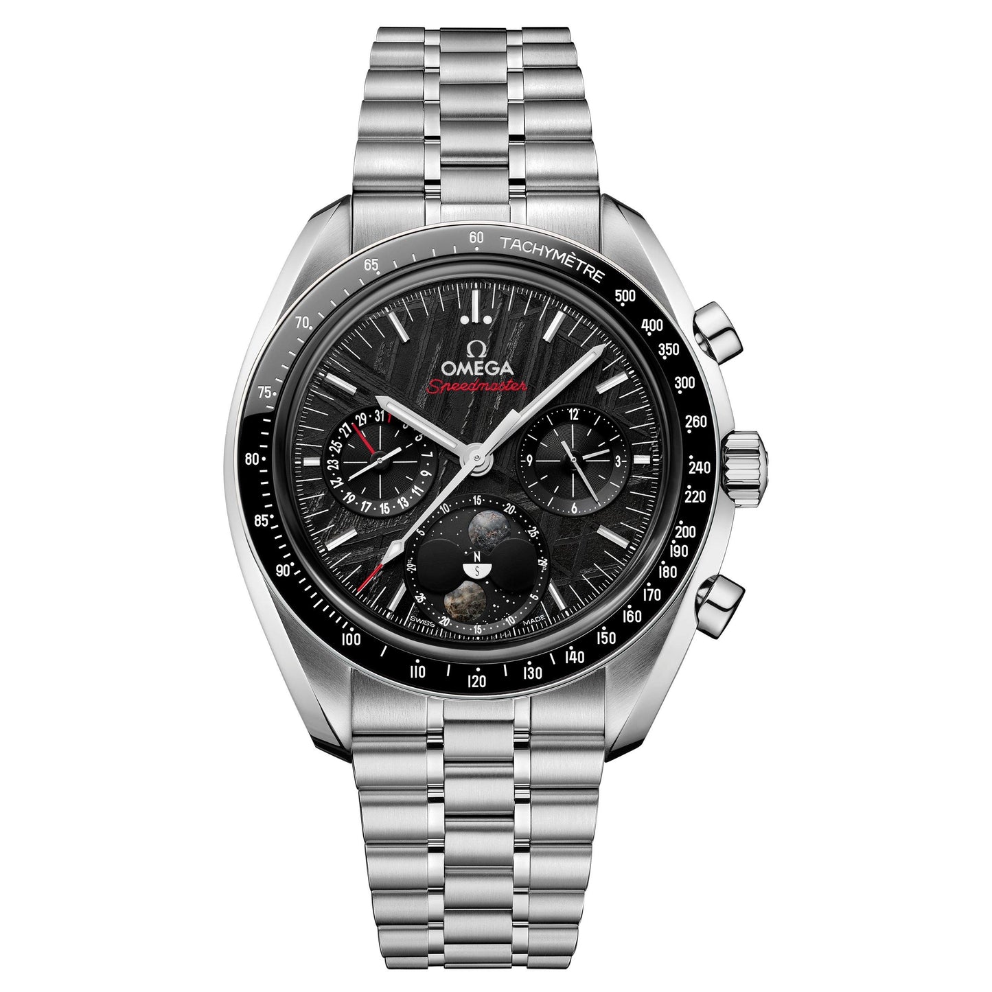 Omega Speedmaster Moonphase Chronometer Chronograph Meteorite Dial Automatic Stainless Steel Chain Men's Watch
