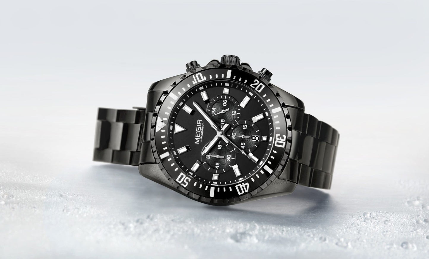 Megir MS2064G-BK-1 Chronograph Quartz Black Stainless Steel Chain Men’s watch