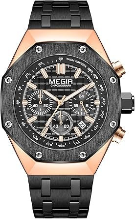 Megir MS2213G-BK-1N0 Chronograph Quartz Dualtone Stainless Steel Chain Men’s watch