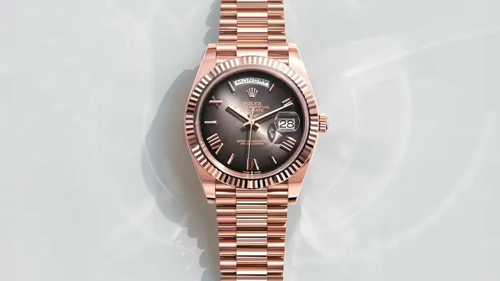 Rolex Day-Date Ref: 228235-0055 Everose Gold Fluted Bezel Black Dial 40mm Swiss 1:1 Mirror Grade Men’s Watch