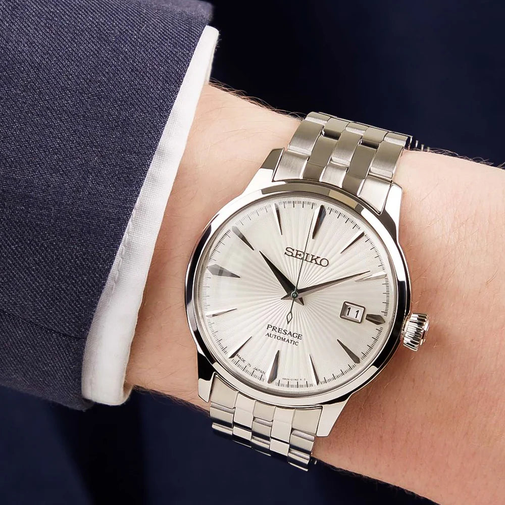 Seiko Presage SRPG23J1 Cocktail Time "The Martini" Automatic White Dial Stainless Steel Men's Watch