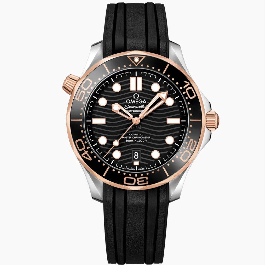 Omega Seamaster Professional Diver Automatic Stainless Steel Silicon Strap Dual Tone Men's Watch