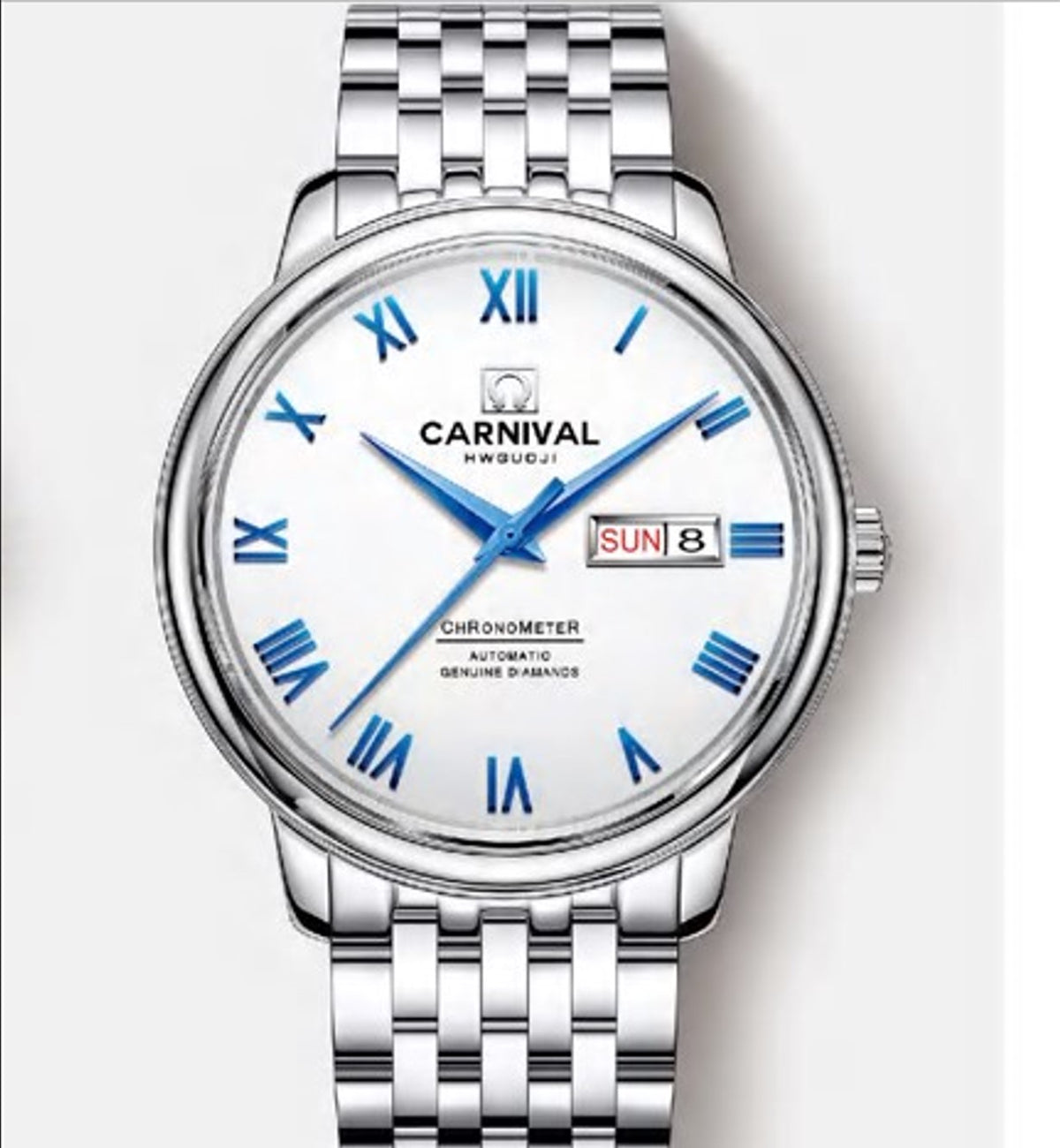 Carnival C508g Series Automatic White Dial Automatic Silver-Tone Stainless Steel Chain Men’s Watch
