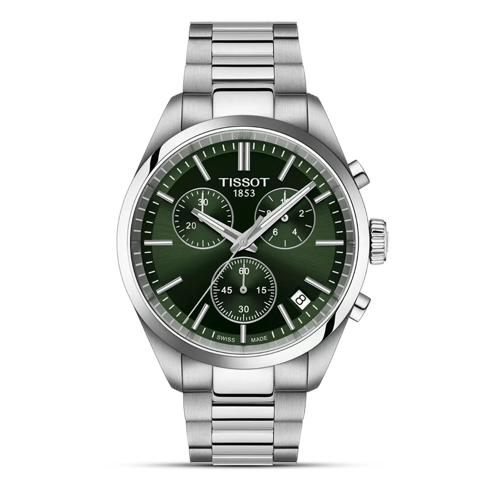 Tissot PR100 Green Dial Men's Chronograph Quartz Stainless Steel Chain Men’s Watch