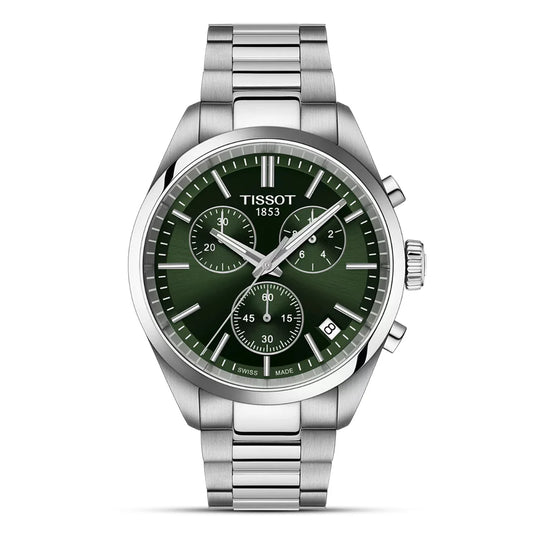 Tissot PR100 Green Dial Men's Chronograph Quartz Stainless Steel Chain Men’s Watch
