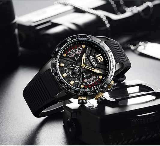 Megir MN2106G-BK-1N3 Chronograph Quartz Black Silicone Strap Men’s watch