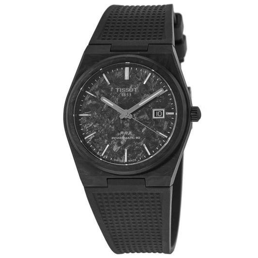 Tissot PRX Powermatic 80 Black Carbon Dial Quartz Stainless Steel Silicon Strap Men’s Watch