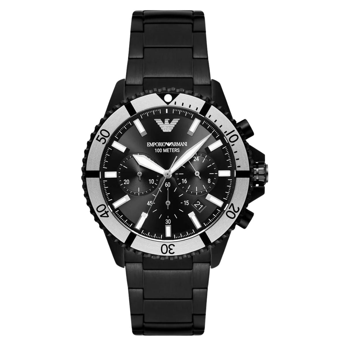 Emporio Armani Diver AR80050 Chronograph Quartz Black Dial Stainless Steel Chain Men’s Watch