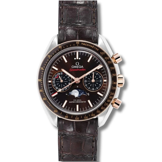 Omega Speedmaster Moonwatch Master Chronometer Chronograph Brown DIal Automatic Stainless Steel Genuine Leather Strap Men's Watch