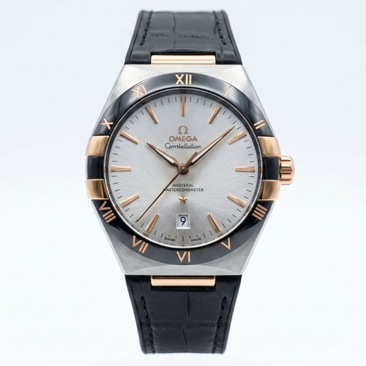Omega Constellation Dualtone Automatic Stainless Steel Leather Strap Men's Watch