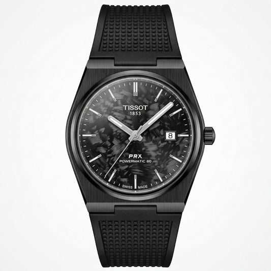Tissot PRX Powermatic 80 Black Carbon Dial Quartz Stainless Steel Silicon Strap Men’s Watch