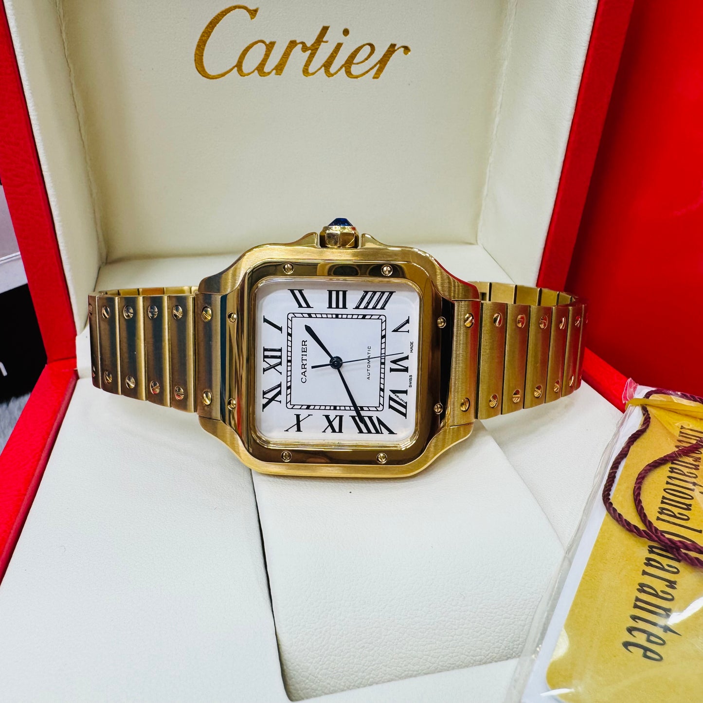Cartier Santos Golden Automatic Stainless Steel Chain Men’s Watch