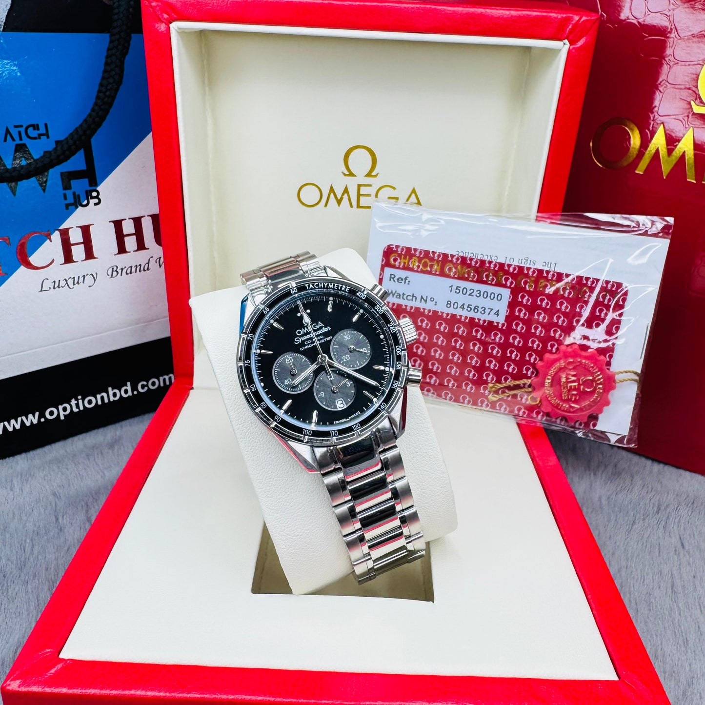 OMEGA Speedmaster 38 Co-Axial Chronometer Chronograph Black Dial Quartz Stainless Steel Chain Men's Watch