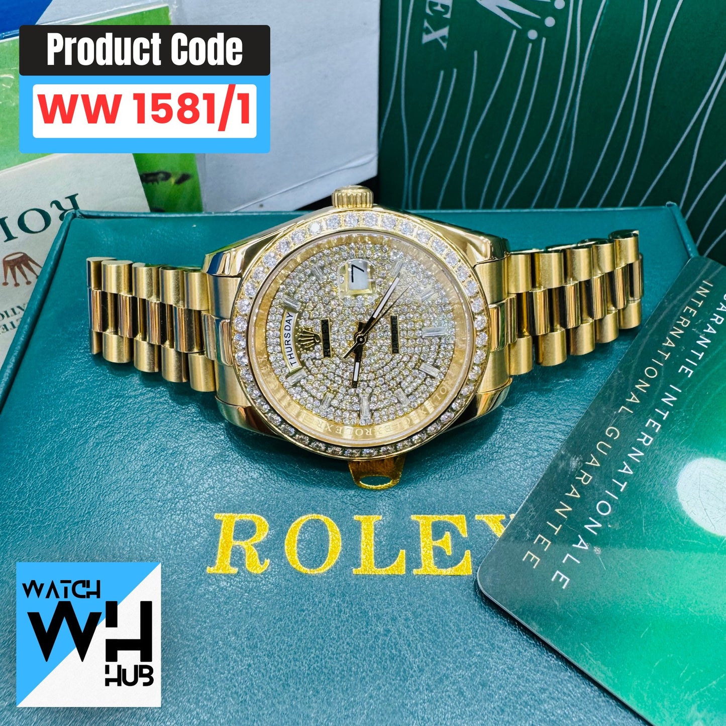 Rolex Day-Date Diamond-Paved Dial Automatic Stainless Steel Gold President Chain Men’s Watch