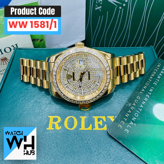 Rolex Day-Date Diamond-Paved Dial Automatic Stainless Steel Gold President Chain Men’s Watch
