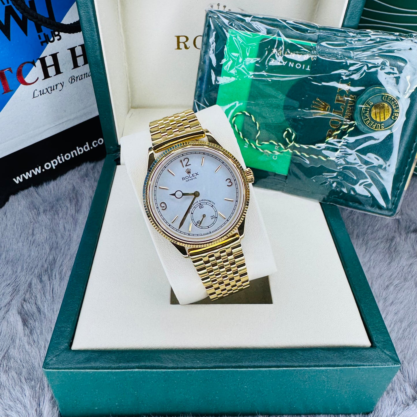 Rolex 1908 Perpetual Automatic White Dial Golden-Tone Stainless Steel Settimo Bracelet Men’s Watch