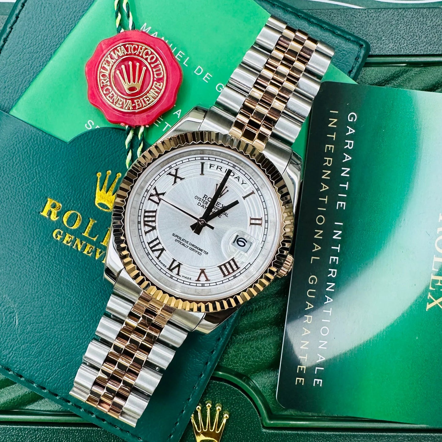 Rolex Day-Date Oyster Perpetual Dual Tone With White Dial Automatic Stainless Steel Chain Men’s Watch