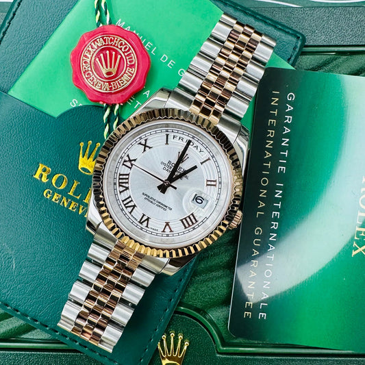 Rolex Day-Date Oyster Perpetual Dual Tone With White Dial Automatic Stainless Steel Chain Men’s Watch