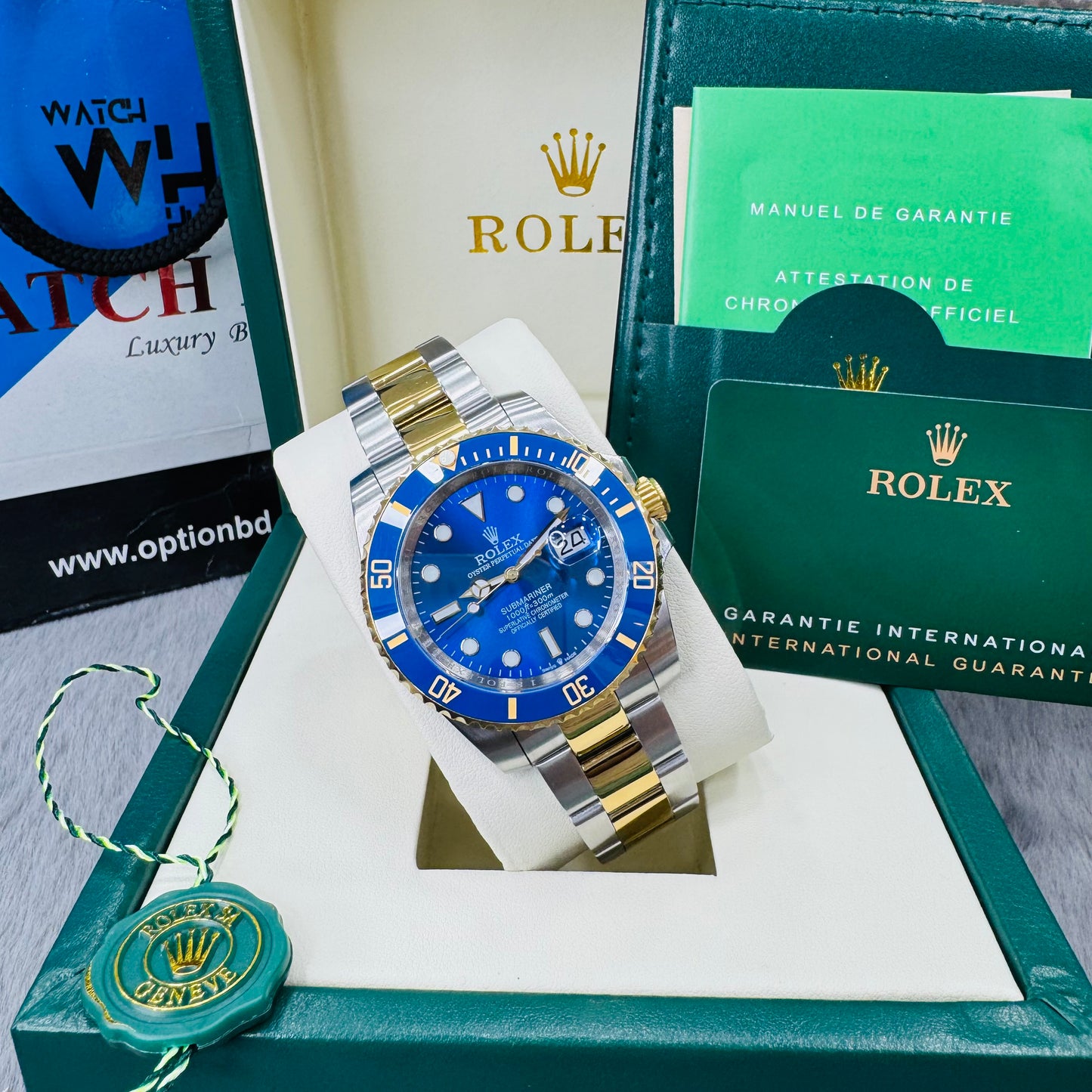 Rolex Submariner Date Dual Tone Blue Dial Automatic Stainless Steel Black Dial Men’s Chain Watch