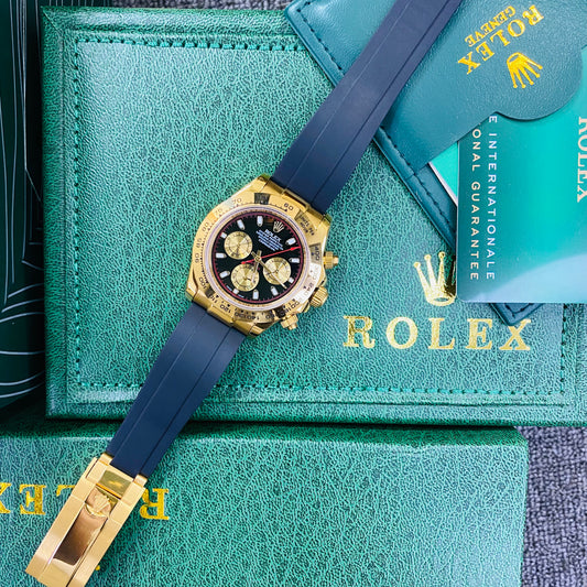 Rolex Daytona Gold Color Case & Black Dial Automatic Stainless Steel Silicone Strap Men’s Watch