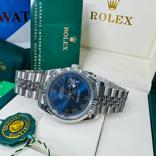 Rolex Datejust Azzurro Blue Roman Dial Oyster Perpetual Automatic Stainless Steel Chain Men’s Watch