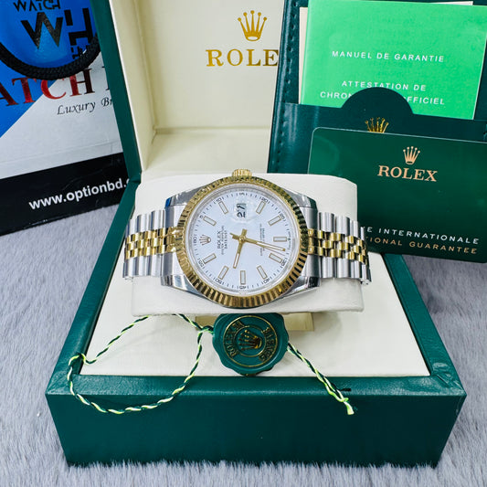 Rolex Datejust White Dial Oyster Perpetual Automatic Two-Tone Stainless Steel Chain Men’s Watch