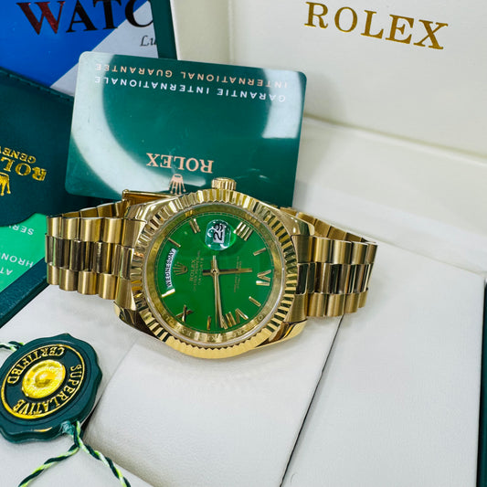 Rolex Day-Date Oyster Perpetual Automatic Full Golden With Green Dial Stainless Steel President Chain Men’s Watch