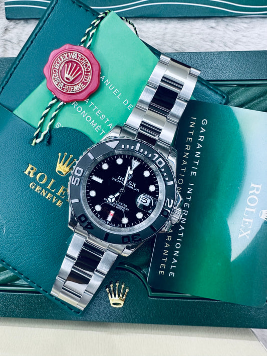 Rolex Yacht-Master Automatic Full Silver Color With Black Dial Stainless Steel Chain Men’s Watch