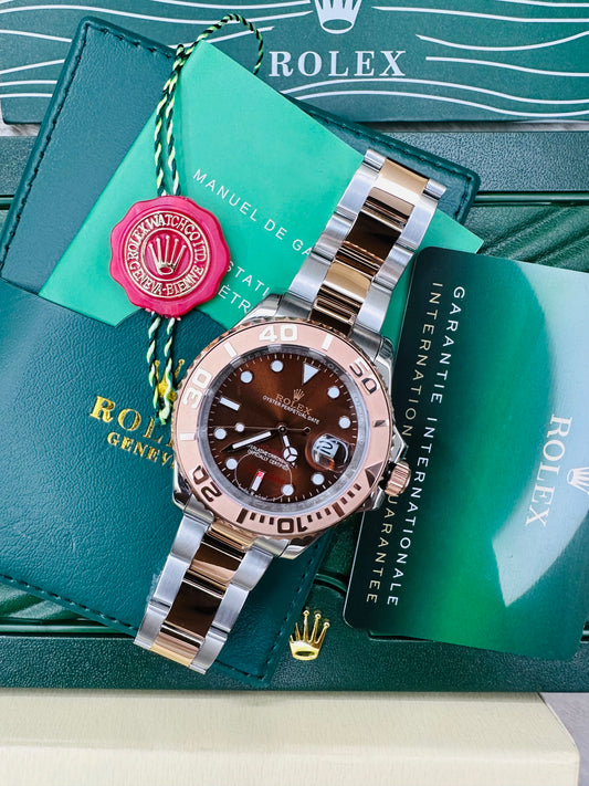 Rolex Yacht-Master Automatic Dual Tone Color With Chocolate Dial Stainless Steel Chain Men’s Watch