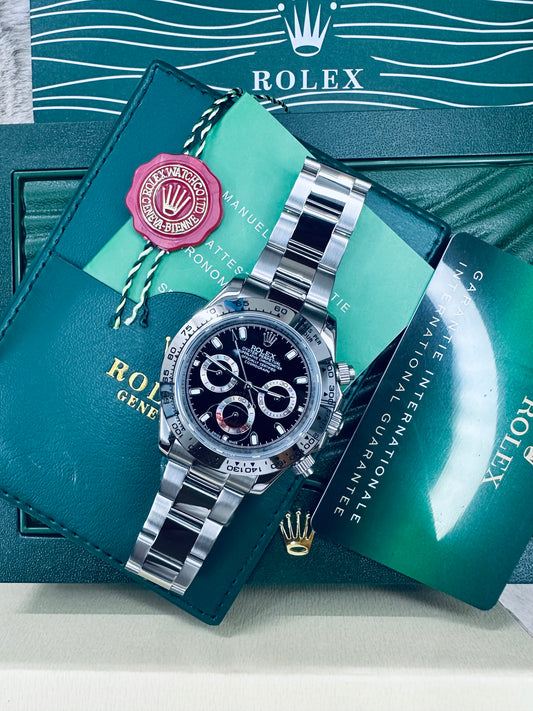 Rolex Daytona Silver With Black Dial Oyster Perpetual Automatic Stainless Steel Chain Men’s Watch