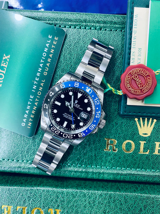 Rolex GMT Master II Automatic Silver Color with Black Dial Stainless Steel Chain Men’s Watch