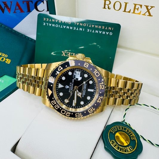 Rolex GMT Master II Automatic Full Golden with Black Dial Stainless Steel Jubilee Bracelet Men’s Watch