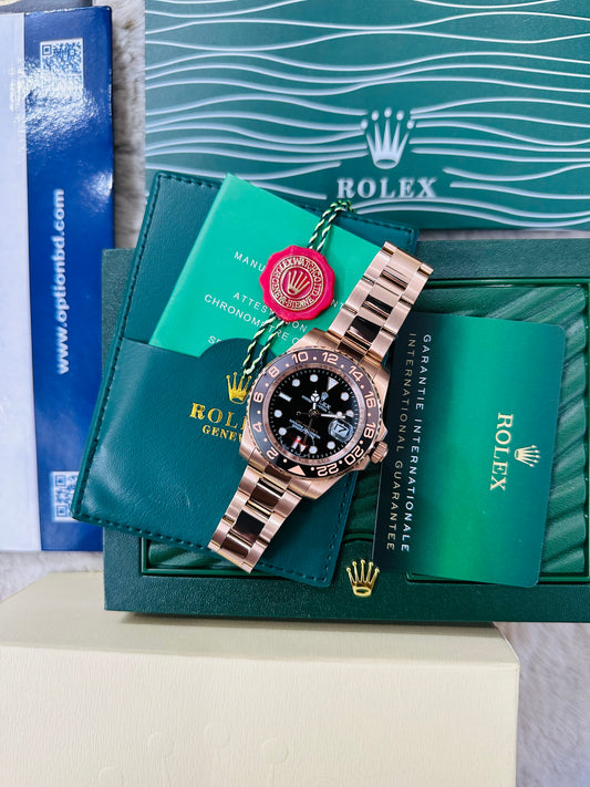Rolex GMT Master II Automatic Rose Gold color with Black Dial Stainless Steel Chain Men’s Watch