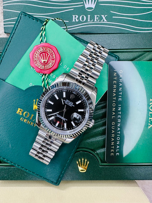 Rolex Datejust Black Dial Oyster Perpetual Automatic Full Silver Stainless Steel Chain Men’s Watch