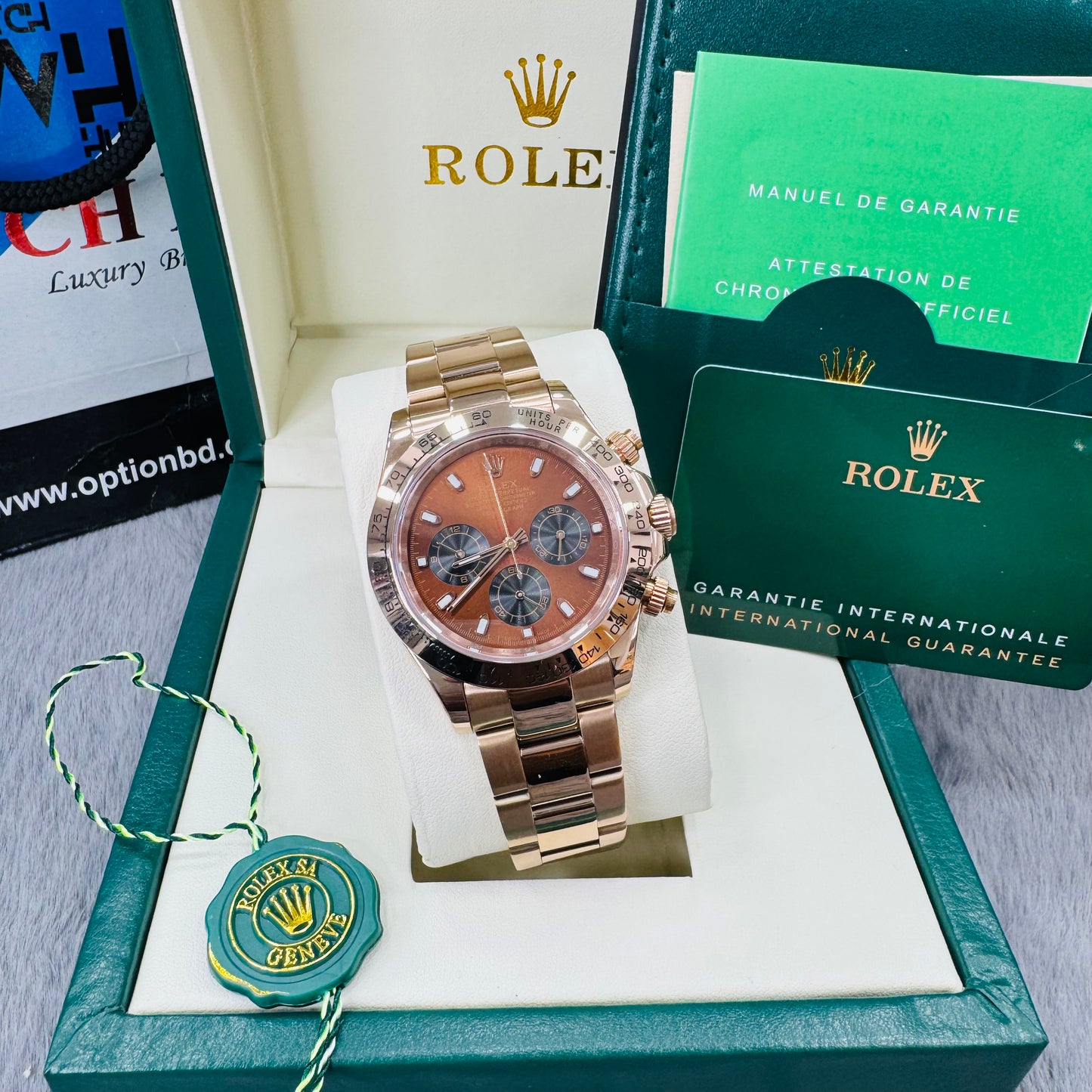 Rolex Daytona Chocolate Dial Full Rose Gold Oyster Perpetual Automatic Stainless Steel Chain Men’s Watch