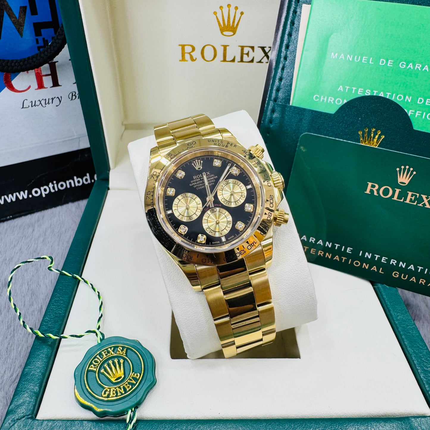 Rolex Daytona Oyster Perpetual Full Golden Black Dial Automatic Stainless Steel Chain Men’s Watch