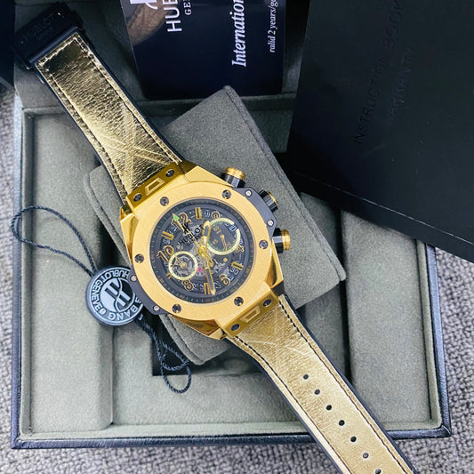 Hublot BigBang Geneve Rose Gold Stainless Steel quartz movements Golden Silicone Strap Europe Standard Watch For Men's
