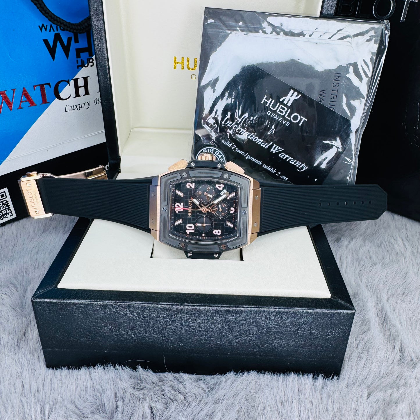 Hublot Spirit of Big Bang King Chronograph Quartz Rose Gold Tone Stainless Steel Silicone Strap Men’s Watch
