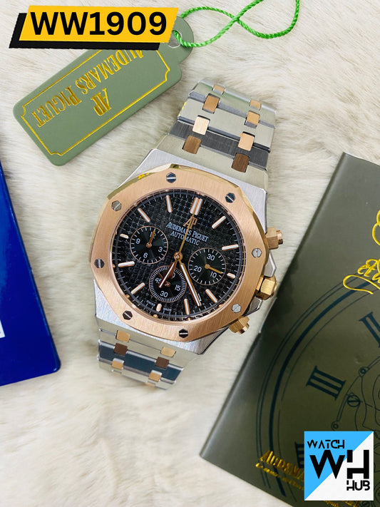 Audemars Piguet Royal Oak Chronograph Quartz Silver & Rose Gold Color Stainless Steel Men's Watch