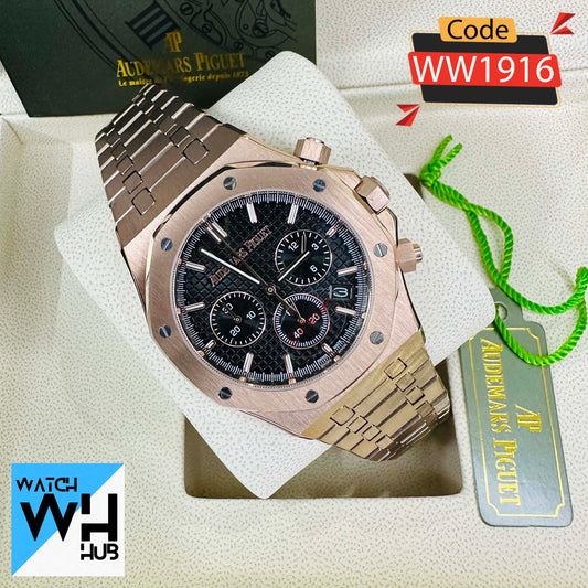 Audemars Piguet Royal Oak Chronograph Quartz Black Dial Stainless Steel Chain Men's Watch