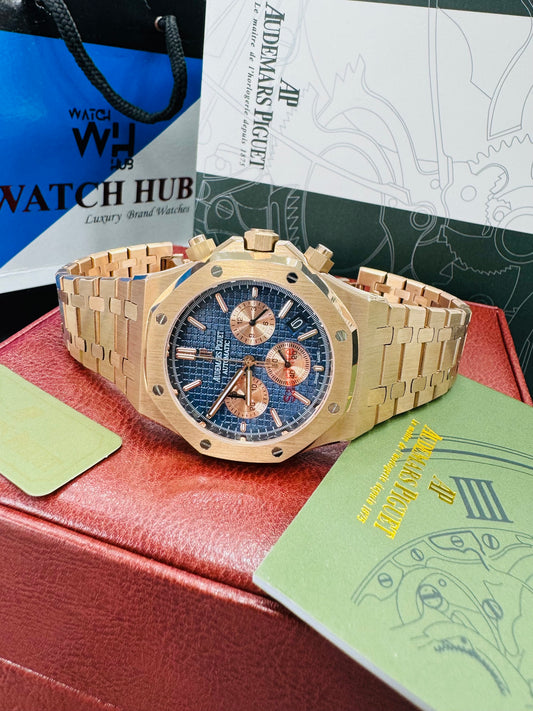 Audemars Piguet Royal Oak Chronograph Quartz Blue Dial Stainless Steel Chain Men's Watch