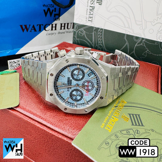 Audemars Piguet Royal Oak Chronograph Quartz Ice Blue Dial Stainless Steel Chain Men's Watch