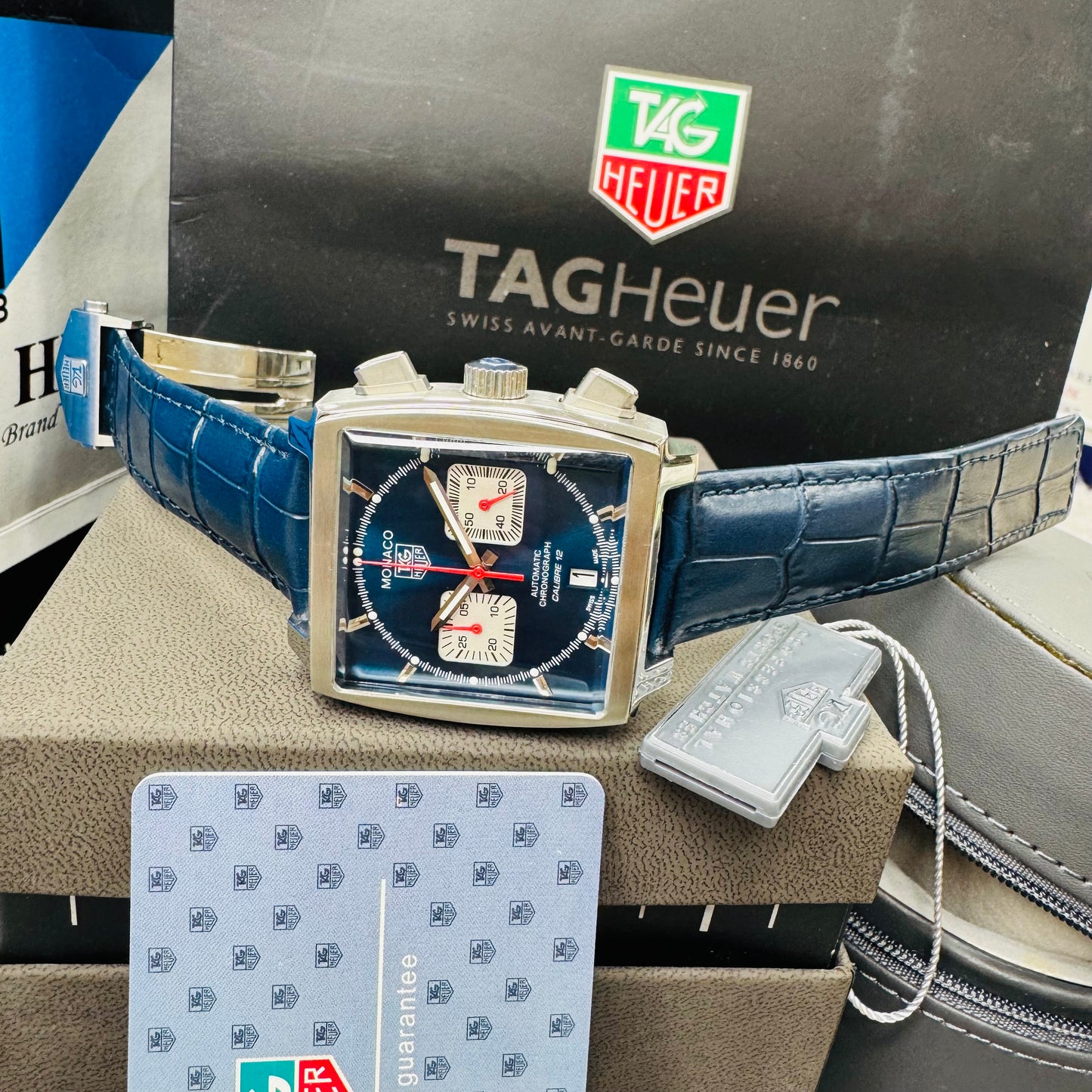 Tag Heuer Monaco Quartz Chronograph Men’s Stainless Steel Leather Strap Watch
