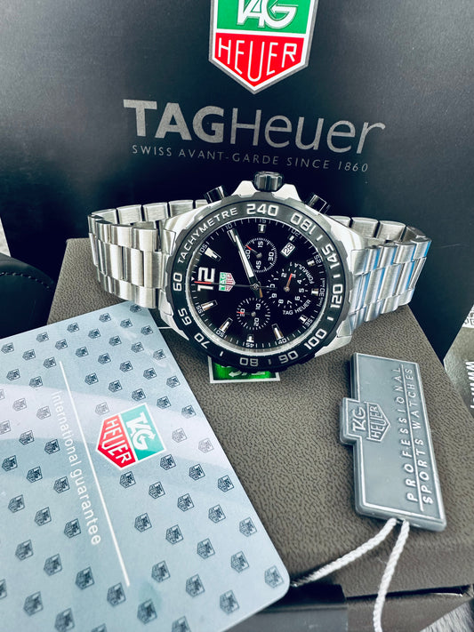 Tag Heuer Formula 1 Quartz Chronograph Black Dial & Black Bezel Men’s Stainless Steel Chain Watch