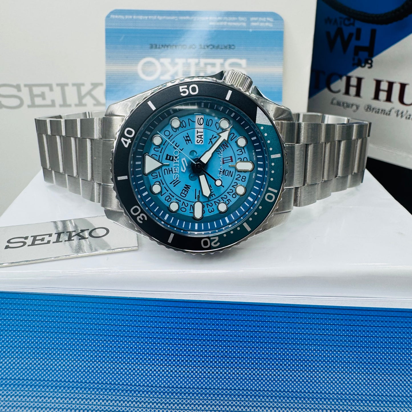 Seiko 5 Sports SRPJ45K1 Automatic Blue SKELETON Dial Stainless Steel Automatic Men's Watch