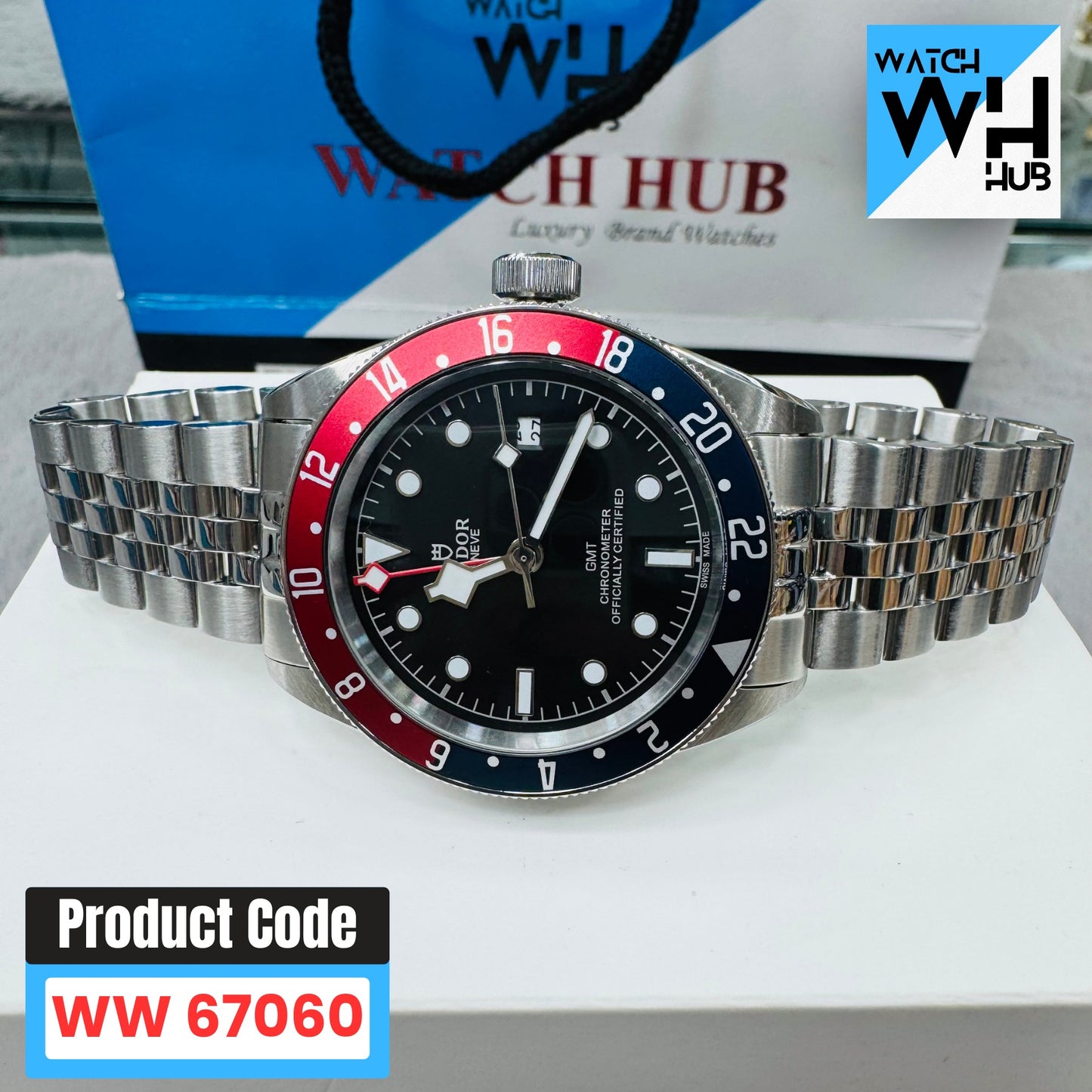 Tudor Black Bay Pepsi 41mm GMT Jubilee Stainless Steel Euro Grade Men's Watch