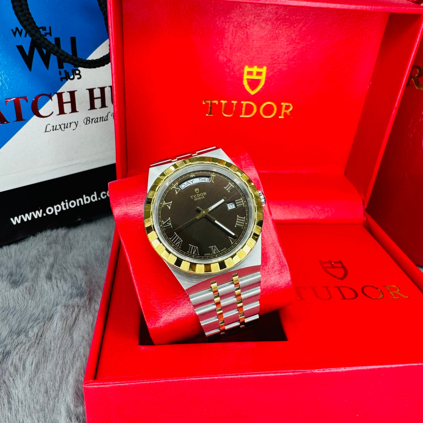 Tudor Royal Day-Date Automatic Brown Dial Stainless Steel Chain Men's Watch