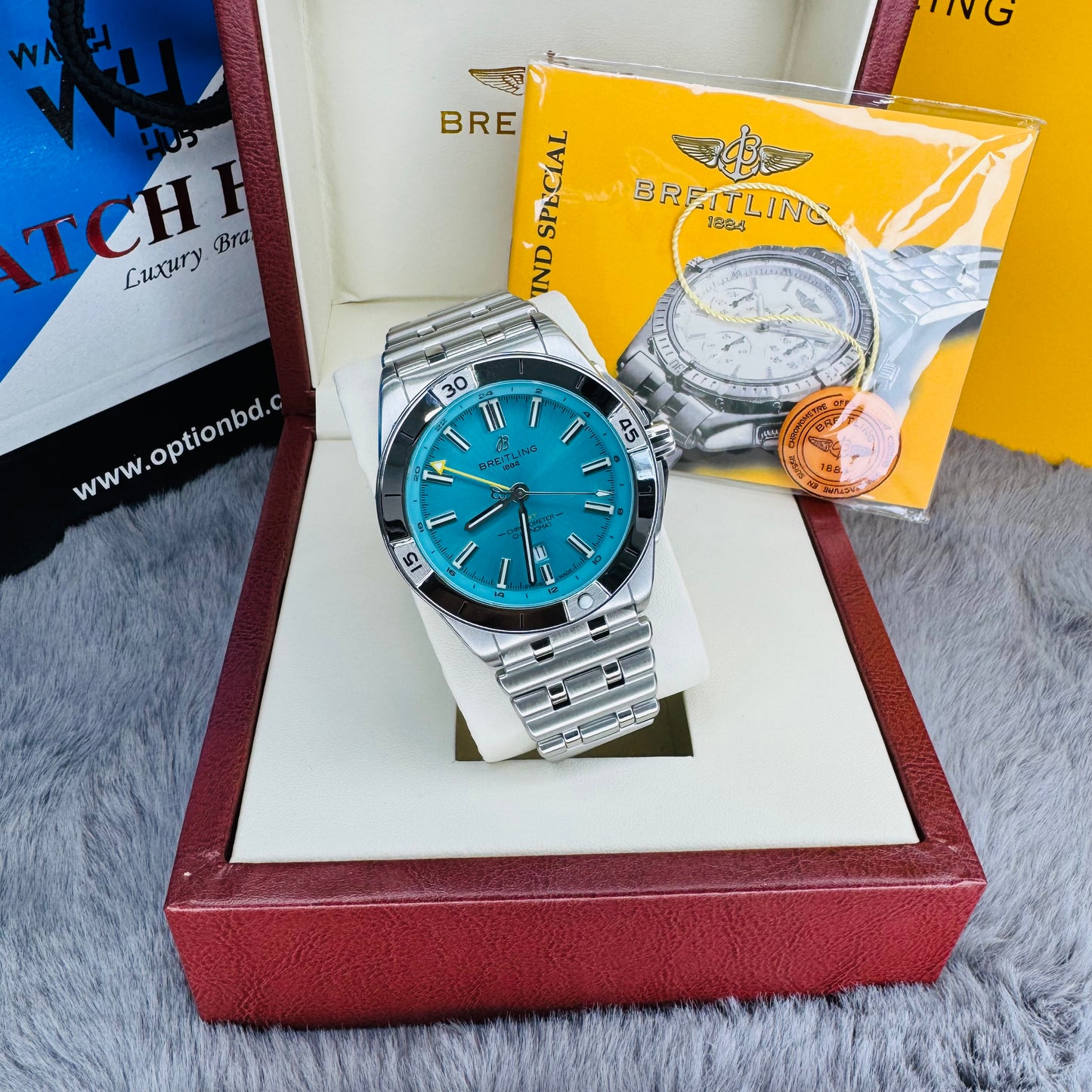 Breitling Chronomat GMT "40 NFL Miami Dolphins Edition" Automatic Tiffany Blue Dial Stainless Steel Chain Men's Watch
