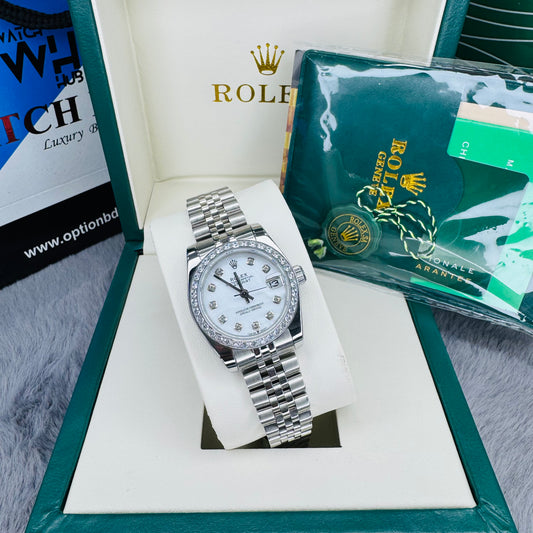 Rolex Lady Date-just Silver Tone With White Dial Automatic Stainless Steel Chain Lady’s Watch
